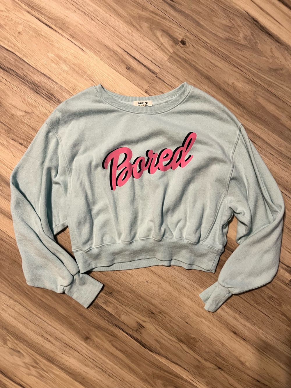 Garage Bored Script Cropped Sweatshirt Light Blue